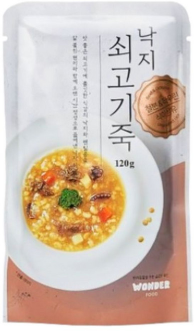 원더푸드 반려동물 죽 파우치, 5개, 120g, 혼합맛(낙지/쇠고기)