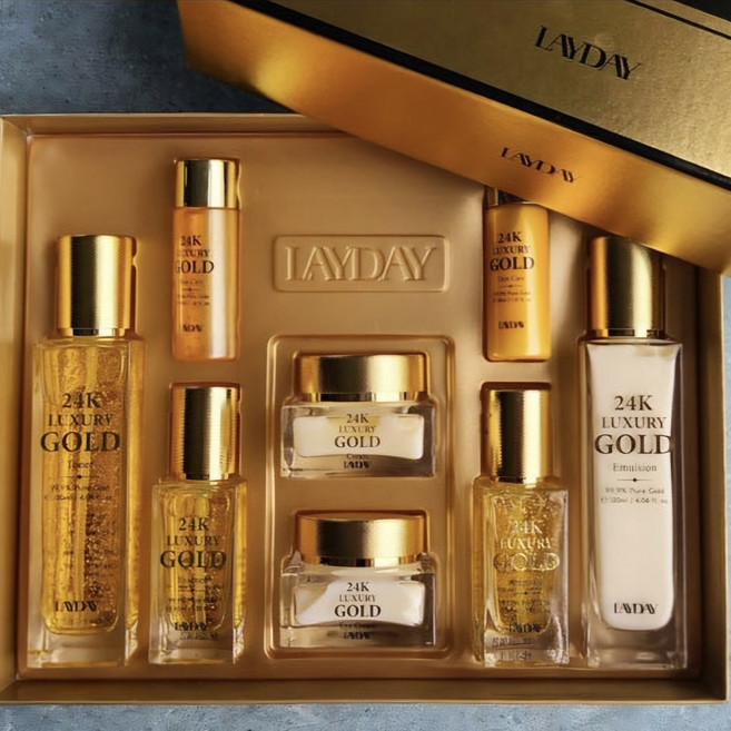 24K 골드 스킨케어 8종(휴대용2종포함)세트 순금 피부광채 탄력 케어 선물용 화장품, 1세트