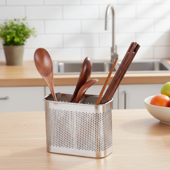 휴일여행 걸이형 2구 올스텐 수저통, 1개, 스테인리스