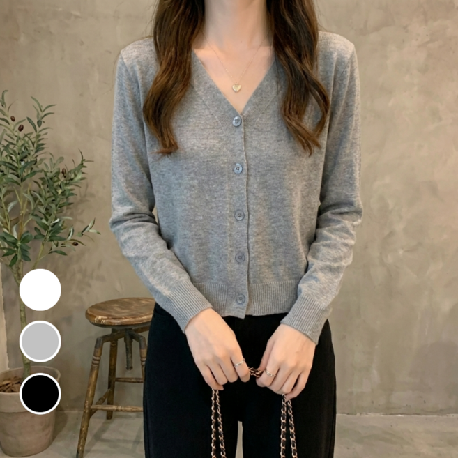 비엠에스 여성용 데일리 브이넥 크롭 숏 가디건 봄가을 간절기