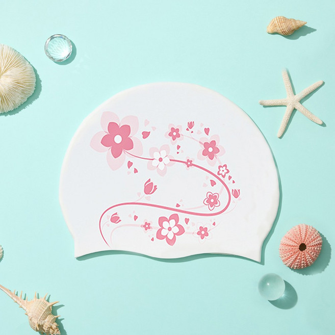 디숏 플라워 실리콘 수모 디자인 수영모자 여성용 꽃무늬, 1개, 플라워 라인
