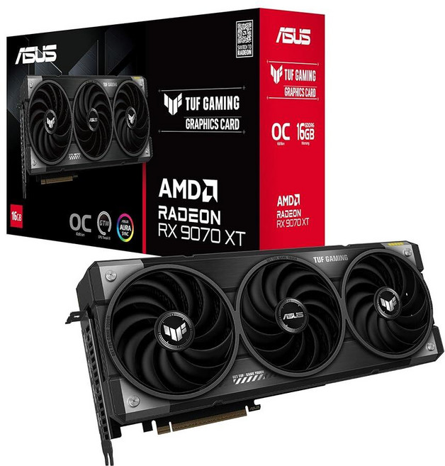ASUS TUF Radeon RX 9070 XT OC 에디션 그래픽 카드 AMD 데스크탑 (PCIe 5.0 16GB GDDR6 HDMI/DP 2.1 3.125 슬롯, TUF Gaming, RX9070XT|OC|Black