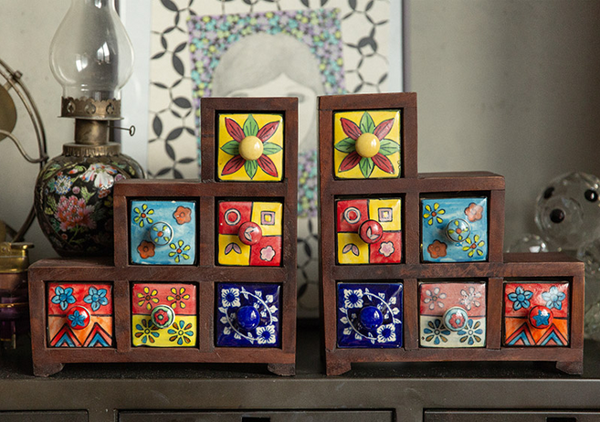 도자기 미니 보석 액세사리 서랍장, A(좌)