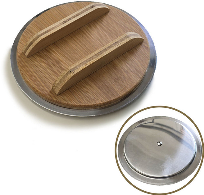 돌솥 뚝배기 대나무 스텐 유리 뚜껑 15cm 1인용, 1개, 대나무(스텐바닥)