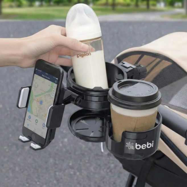 굿베비 유모차컵홀더 2구 360도 각도조절 핸드폰 거치대, 블랙 x 1, 블랙, 1개