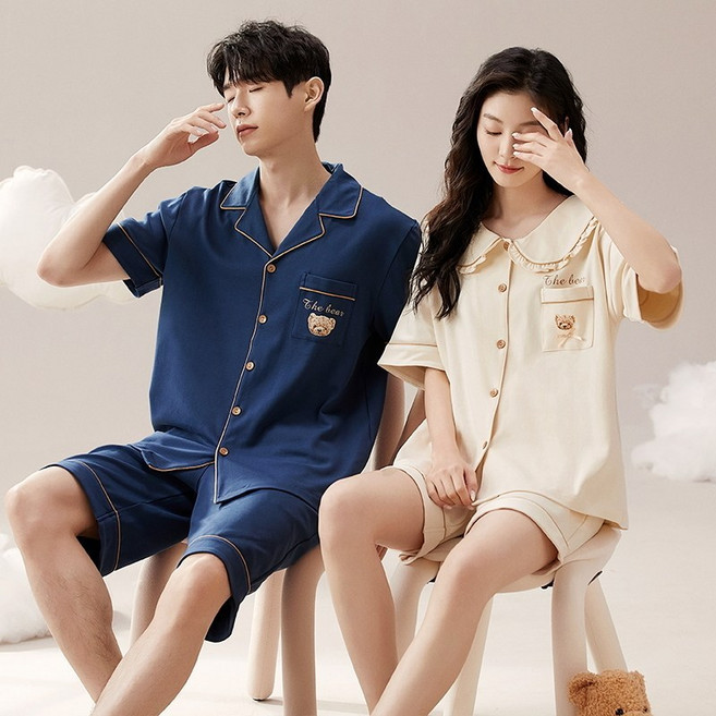 스타일아유 여름 여성 파자마 홈웨어 커플 캐주얼 반팔 반바지 세트 얇은 남성 SE1316-1317