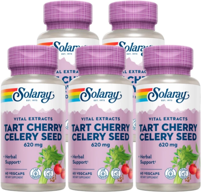 멀티구성 솔라레이 Solaray 타트체리 샐러리 씨 Cherry 안토시아닌 620mg 베지 60정 허브 비건, 5개 - 쿠팡