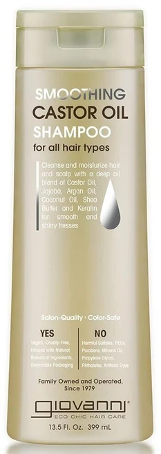 GIOVANNI 스무딩 캐스터 오일 샴푸 - 모든 모발 타입 및 두피 보습 곱슬머리 호호바 아르간 오일 코코넛 시어 버터 케라틴 382.7g(13.5온스), 399ml - 쿠팡