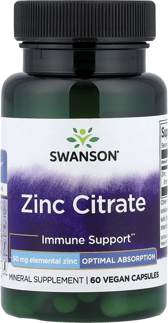Swanson 아연 시트레이트 50mg 캡슐 60정, 1개 - 쿠팡