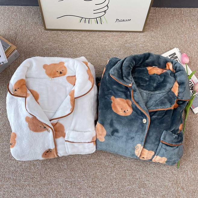 릴리앤로사 곰돌이 캐릭터 극세사 커플 수면 잠옷 빅사이즈 가능 파자마 세트