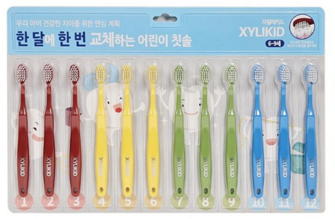 자일리키드 무궁화 아동용 한 달에 한 번 교체하는 칫솔, 혼합색상, 12개입, 10개