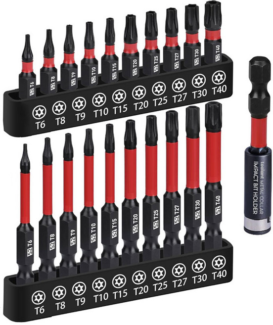 [21종 Torx 별비트 세트] 25mm + 50mm 자석 연장 포함 / S2강 임팩트 드라이버용 / 정밀 가공 / 고강도 비트, 21개