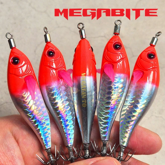 메가바이트 메가탄 70 미니 케이무라 레이저 에기 갑오징어 쭈꾸미 문어, 5개, 7g, #2 레드헤드실버 - 쿠팡