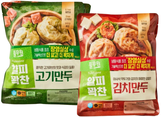 (냉동)[풀무원]얇은피 고기만두320gx2+얇은피 김치만두320gx2, 320g, 2개