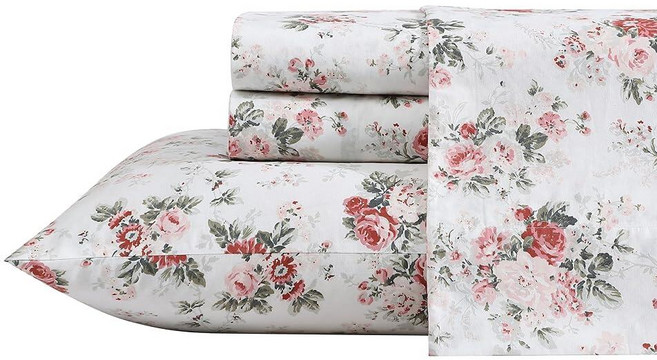Laura Ashley - 트윈 XL 시트 면 퍼케일 침구 세트 경량 및 통기성 홈 데코 기숙사 방 필수품 이모진 퍼플 트윈 XL 450527