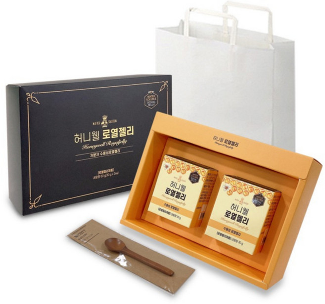 허니웰 로열젤리 선물세트 특허받은 저분자 펩타이드 스푼 쇼핑백 포함, 1박스, 60g