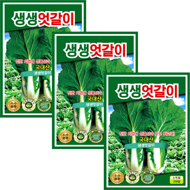 생생 엇갈이씨앗 (2000립x3) 국내산 얼갈이 배추씨앗 김치 채소씨앗, 3개