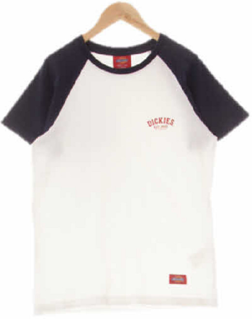 4054 디키즈 아이보리네이비 프린팅 면혼방 아치로고투톤나그랑반팔티 [XS]