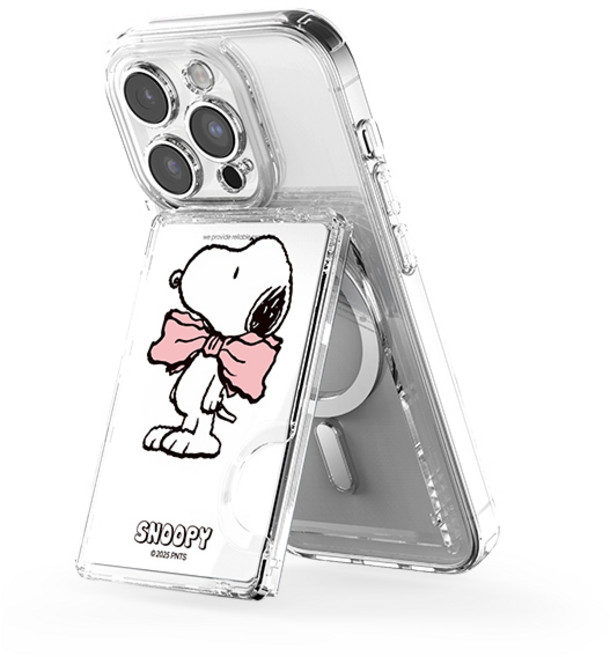 스누피 투명 마그네틱 멀티 스탠드 카드지갑 (맥세이프 호환), 1개, 일상_리본