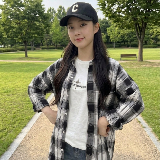 여성용 루즈핏 오버핏 데일리 체크셔츠