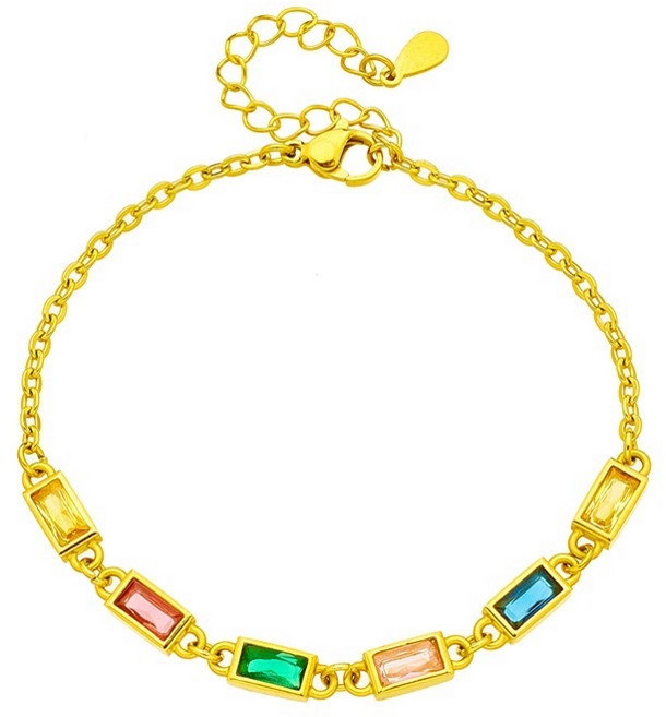 Youmi 14K도금 심플한 다이아 디테일 팔찌 레이어드 스타일 HF02