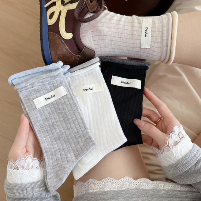 Banjiwu 여성 양말 두발로 봄여름 양말 장목 양말 중장 운동 패션 면양말 4족 세트