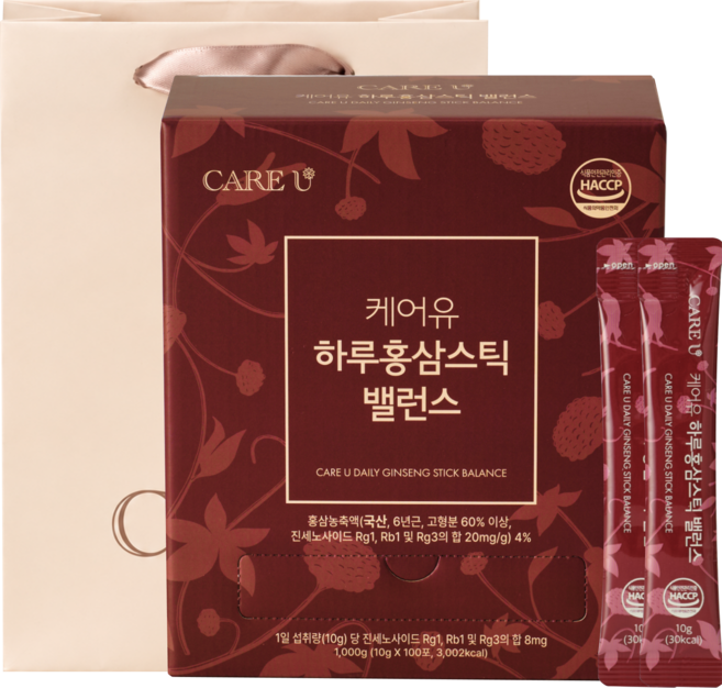 케어유 고려 홍삼스틱 국내산 6년근 실속형 대용량 하루 밸런스+쇼핑백, 30회분, 1개