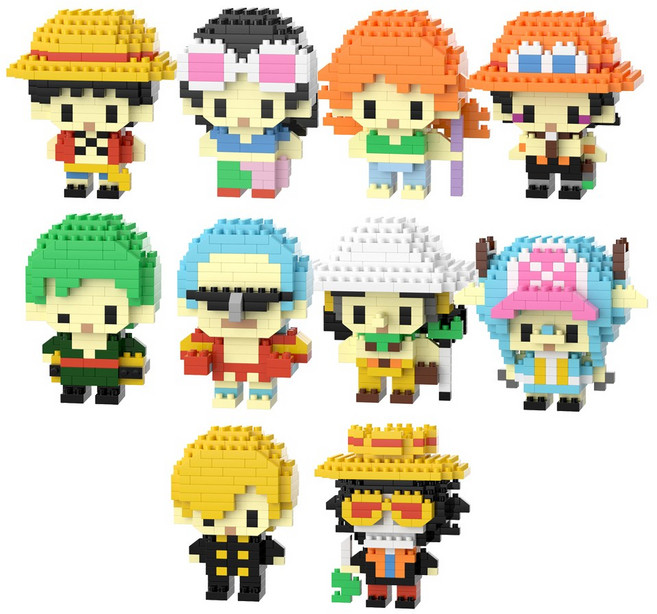 원피스 미니 나노블럭 조립 피규어 10종 세트 DIY 장난감 SC14, 10개, 혼합
