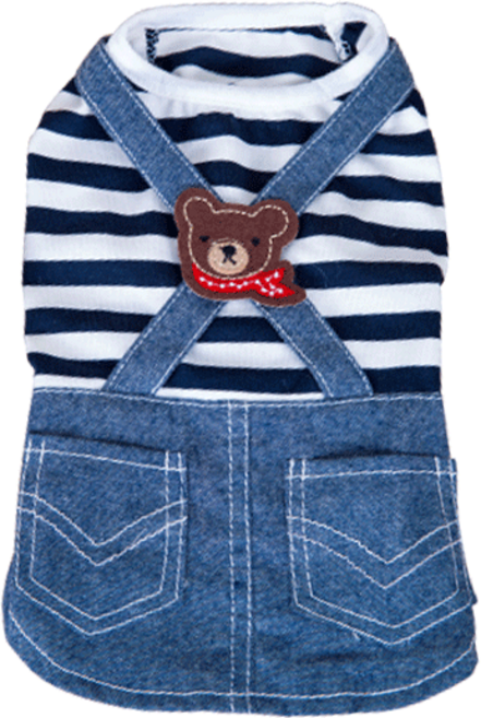 쌍천 강아지 옷 따뜻한 데님 스트라이프 멜빵 스커트 푸들 중대형 강아지 애견 춘추룩 W25092310, 1개, 푸른 색