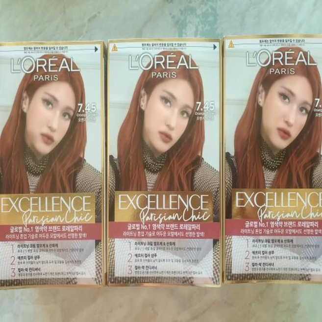 로레알파리 엑셀랑스 파리지앵 시크 염색약, 7.45호 오렌지브라운, 15개