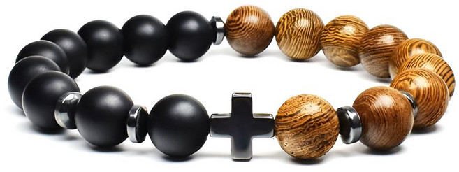 코코지아 천주교 18구 묵주 십자가 팔찌, 1개, 블랙우드