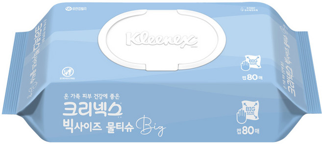 크리넥스 빅사이즈 물티슈 캡형, 45g, 80매, 1개