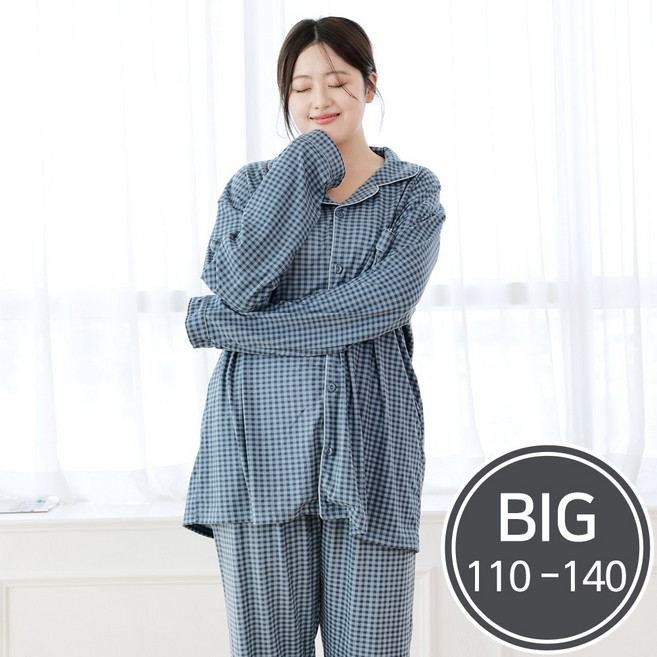 빅사이즈 남여공용 써모기모 체크카라 잠옷세트
