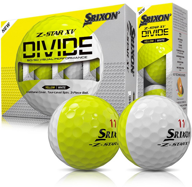 스릭슨 던롭 골프공 정품볼 3피스 Z-STAR9 XV 디바이드, WHITE + YELLOW, 1개