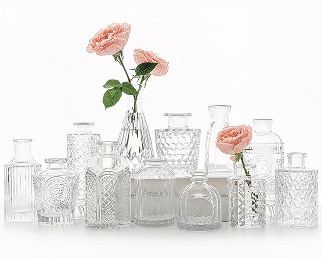 12개들이 유리 화병 세트, 투명한