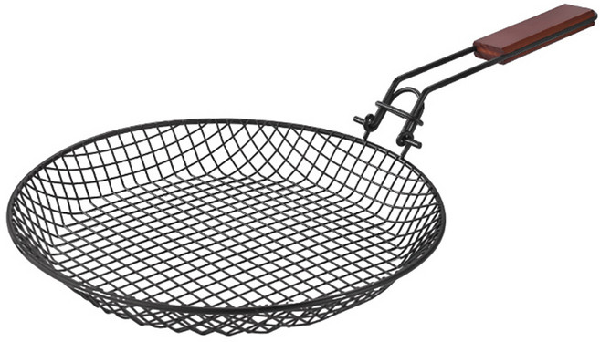 나인나 접이식 핸들 망형 그릴 팬 석쇠 캠핑용 바비큐 숯불구이 손잡이 메쉬 팬, 1개, 직경 310mm