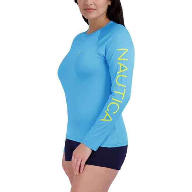 Nautica 여성용 긴소매 래쉬가드 - 빠른 건조 UPF 보호 수영 셔츠 수영장 해변 하이킹 요가 배구 심해 S 172899, XL, 라이트 블루