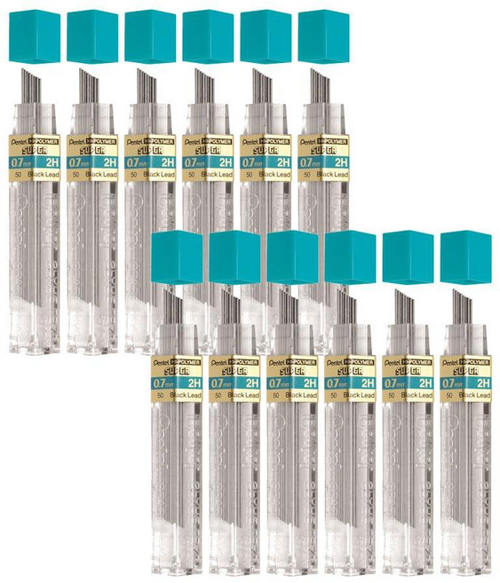 펜텔 Pentel 수퍼 하이폴리머 리필 샤프심 0.7mm 미디엄 2B 샤프심 144개입 50-2B 그레이 151438, 1 Count (Pack of 12), 2H 리드