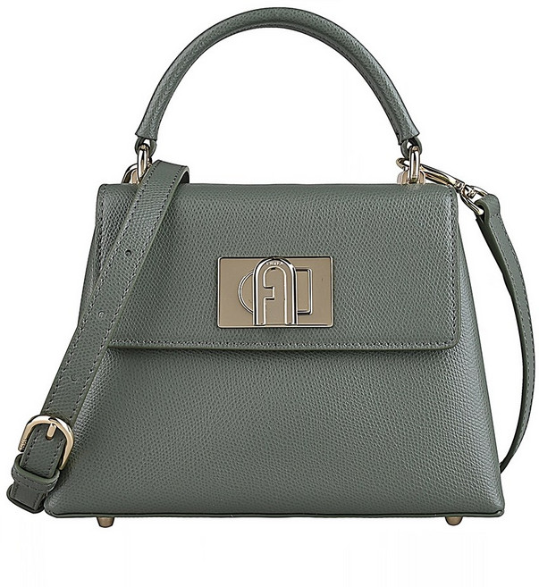 FURLA 1927 金字LOGO 防刮牛皮 旋鈕式 手提斜背包 迷你, 仙人掌綠