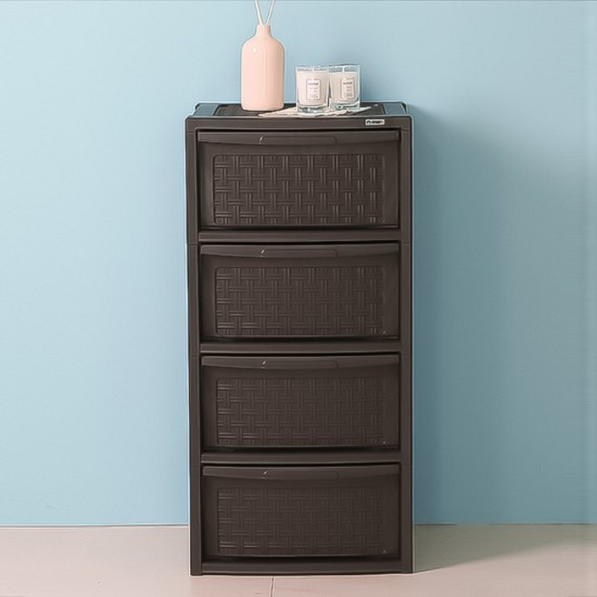 4단 보타니아 레일 서랍장 다크브라운 서랍박스/수납박스/플라스틱서랍장/옷수납/속옷정리함/옷장, 없음