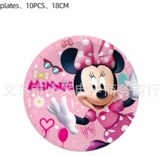 디즈니 미니 마우스 생일 파티 장식 핑크 미니 식기 종이컵 접시 식탁보 풍선 용품 베이비 샤워 선물, 12 인치, 2)10pcs 7inch Plates