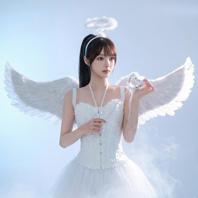 키치셀럽 앤젤앤데빌 파티용품 대형 천사날개 악마 할로윈 나비 코스튬, 1세트, 퓨어엔젤3kit_화이트