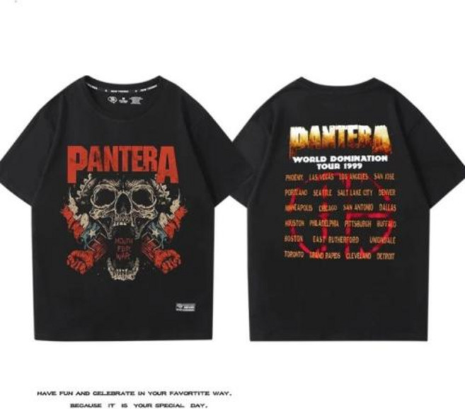 남성용 빈티지 Y2K 티셔츠 스트리트웨어 PANTERA 반팔 밴드 면 루즈 하드 코어 헤비 메탈 락
