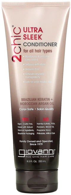 Giovanni 2chic 울트라-슬릭 컨디셔너 모든 모발용 브라질리언 케라틴 + 모로칸 아르간오일 250ml(8.5fl oz), Giovanni2chic울트라슬릭컨디셔너모든모발용브라질 - 쿠팡