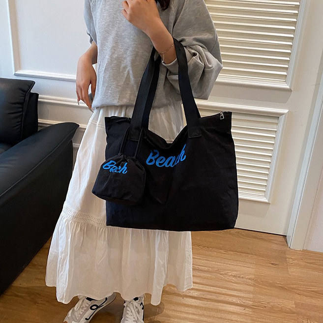 파우치 딸린 세트백 여성 여름 비치백 세트 가방 파우치 포함 데일리 숄더백 빅사이즈 에코백 여행가방 꾸안꾸룩 바캉스 필수템 모던 캐주얼 토트백 크로스백 여친선물 캠퍼스 봄 가을