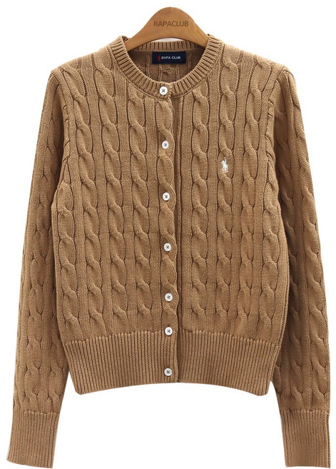 라파클럽 여성 라운드 꽈배기 니트 가디건 스웨터 면100%