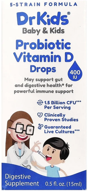 DrKids 베이비 & 키즈 프로바이오틱 비타민D 드롭 15ml(0.5fl oz), DrKids베이비키즈프로바이오틱비타민D드롭15ml05f - 쿠팡