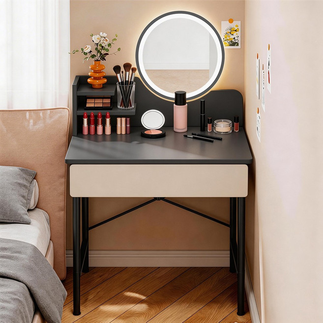 오이키 화장대 거실 틈새 LED 조명 메이크업 화장대, 그레이