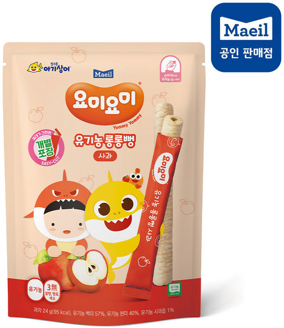 요미요미 유기농 롱롱뻥, 사과맛, 24g, 2개