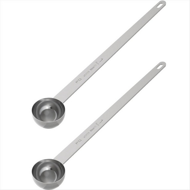 2pcs 2 큰술 커피 스쿠프 9.5 인치 길이의 손잡이 측정 스푼 2 개의 tbsp (15 ml) 커피 스쿠퍼 스테인레스 스틸 스쿠퍼, 01 Silver, 은